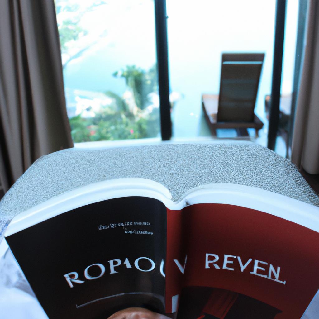 Person reading hotel review book