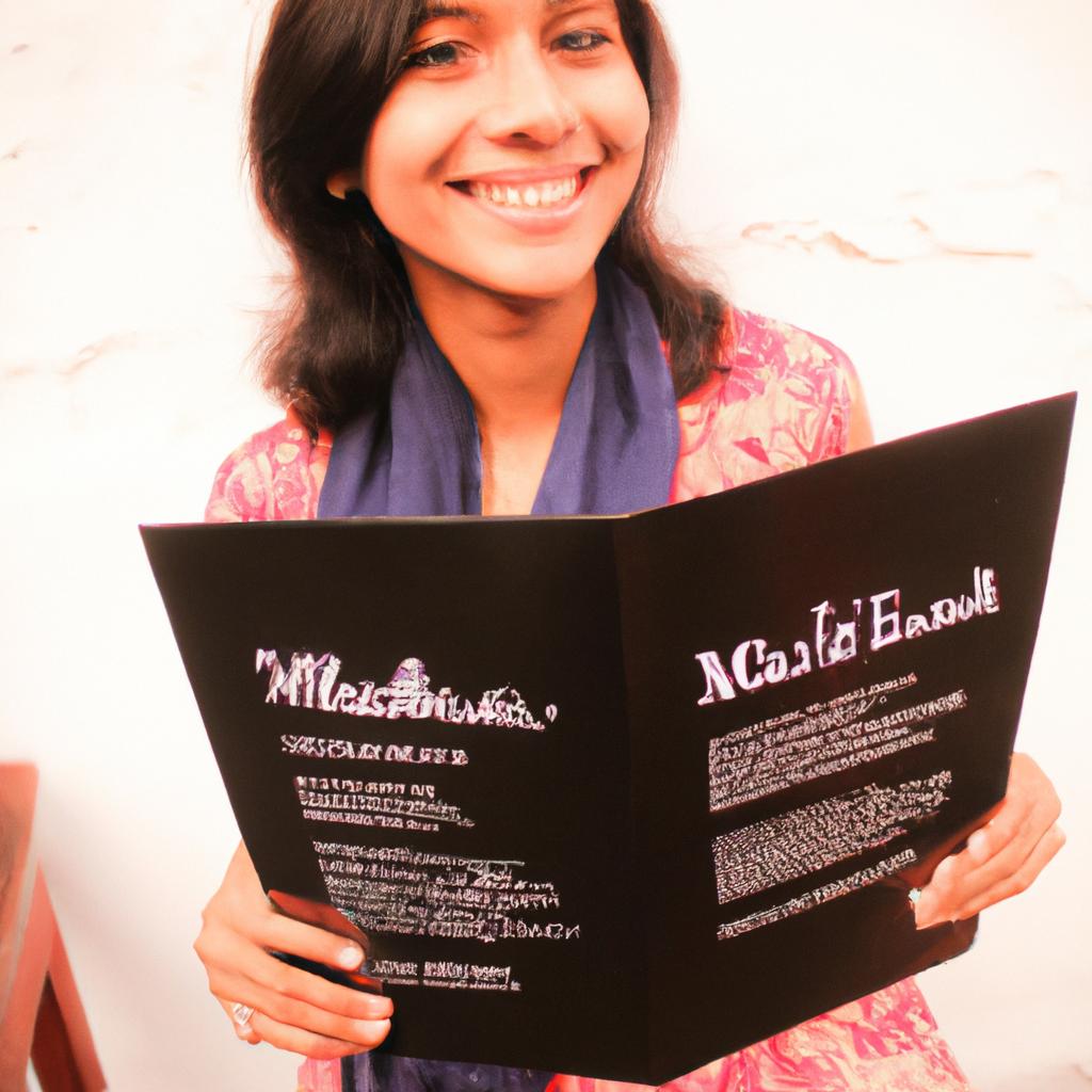 Person holding a menu, smiling