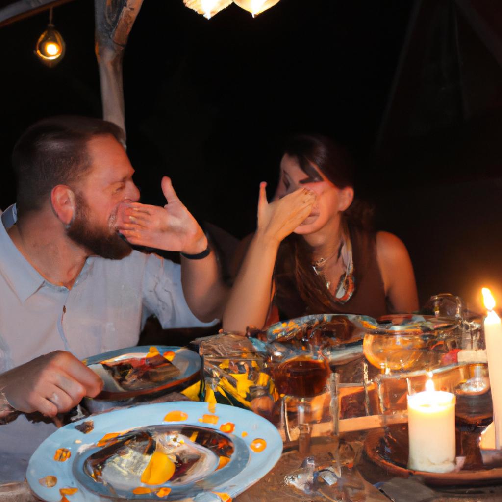 Couple enjoying candlelit dinner